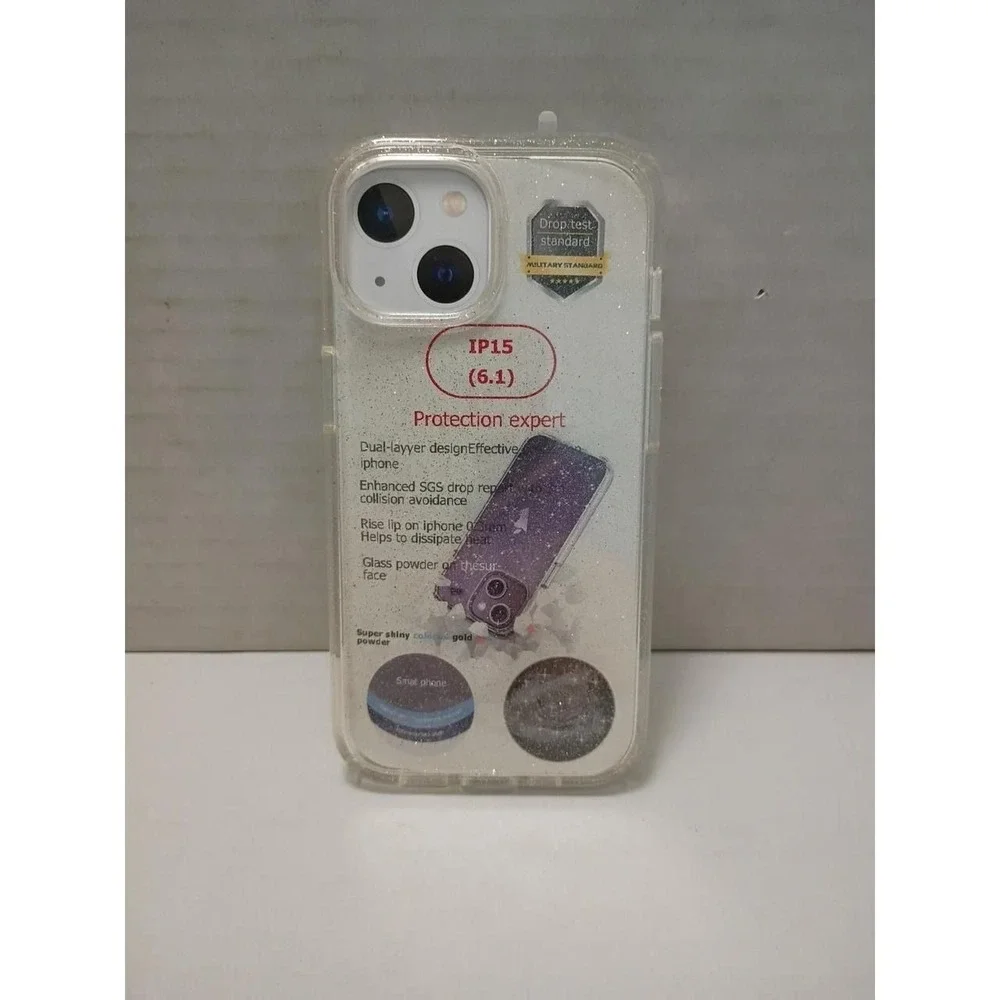 New iPhone 15 6.1 inch Shock Proof Case Clear with Glitter